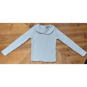 Tahari Baby Girls Rib-Knit Sweater With Peter Pan Collar Long Sleeves Gray Size